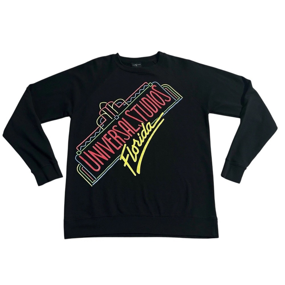 Universal Studios Florida Sweatshirt Adult Large Black Neon Pullover Long Sleeve